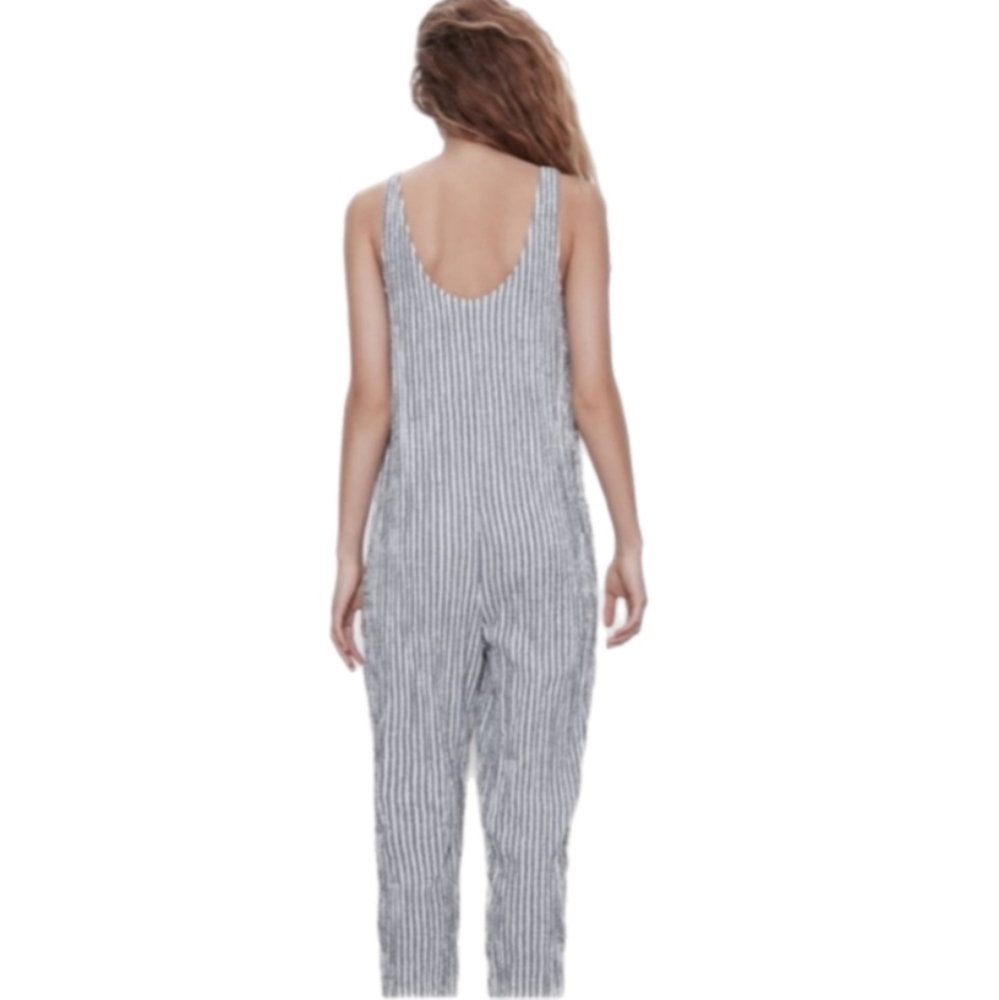 Zara Y2K Boho Cropped Jumpsuit Striped Black & White Size Medium - Picture 3 of 11
